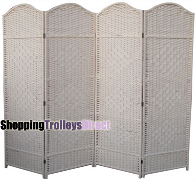 Wicker Handwoven 4 Part Panel Partition Room Divider Screen Cream Classic